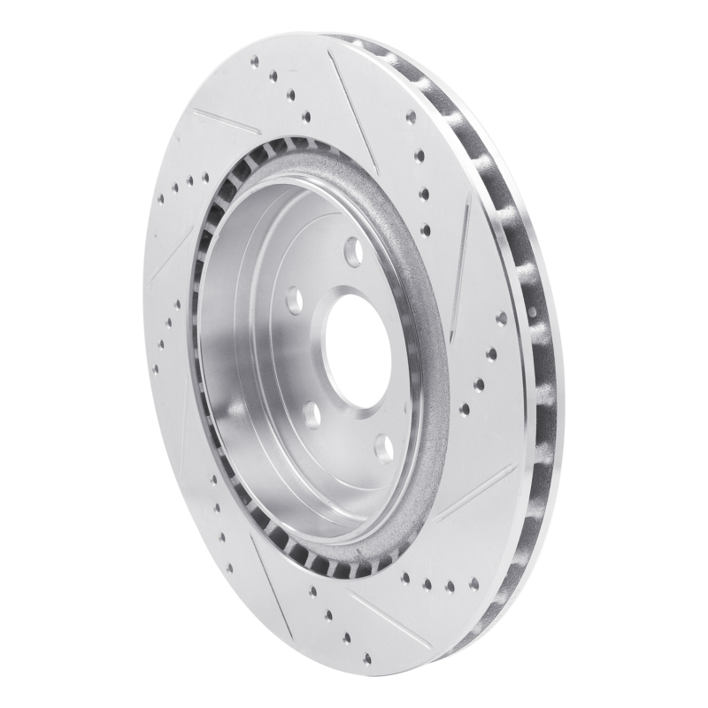 Cadillac CTS Brake Rotor (1) - Rear Left - R1 Concepts - Drilled & Slotted - Silver - `09-`24